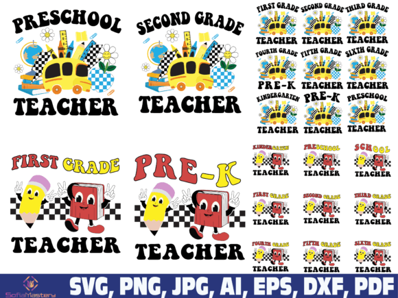 Retro Teacher Graphics for Crafts & Branding