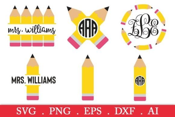School Pencil Monogram SVG Bundle for Graphics and Crafts